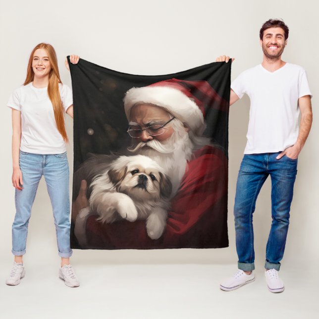 Pekingese mit dem Weihnachtsmann Weihnachten Fleecedecke (Beispiel)
