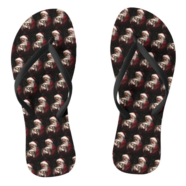 Pekingese mit dem Weihnachtsmann Weihnachten Flip Flops (Fußbett)