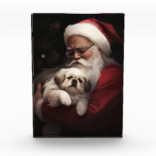 Pekingese mit dem Weihnachtsmann Weihnachten Fotoblock