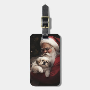 Pekingese mit dem Weihnachtsmann Weihnachten Gepäckanhänger