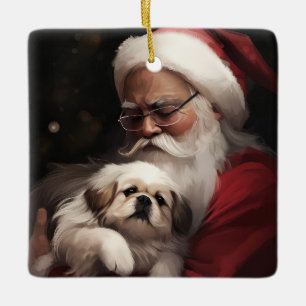 Pekingese mit dem Weihnachtsmann Weihnachten Keramikornament