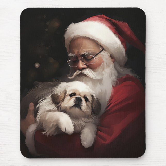 Pekingese mit dem Weihnachtsmann Weihnachten Mousepad (Vorne)