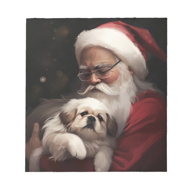 Pekingese mit dem Weihnachtsmann Weihnachten Notizblock (Vorderseite)