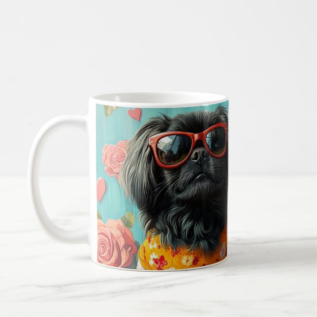 Pekingese mit Herz-Rose Valentinstag Kaffeetasse (Links)