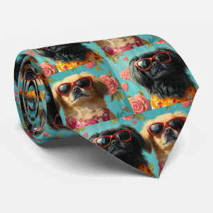 Pekingese mit Herz Rosen Valentinstag Krawatte