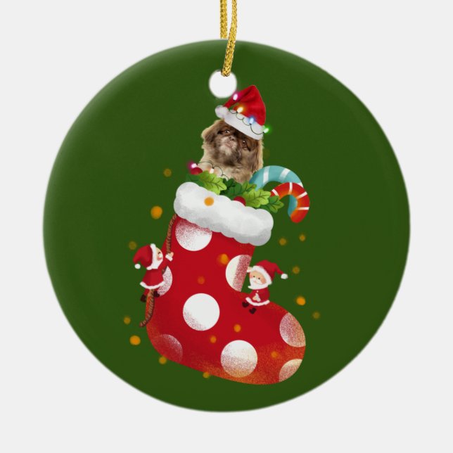 Pekingese mit Socken Keramik Ornament (Vorne)