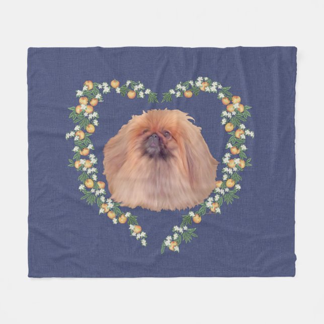 Pekingese Orange Blossom Fleecedecke (Vorderseite (Horizontal))