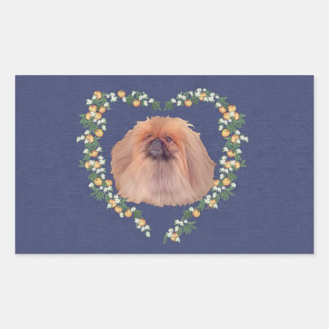 Pekingese Orangenblüten Rechteckiger Aufkleber (Vorderseite)