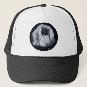 Pekingese-Porträt in Schwarz & Weiß Truckerkappe