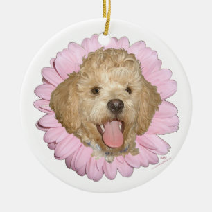 Pekingese / Pudel-Mischung Frühlingsblume Keramikornament