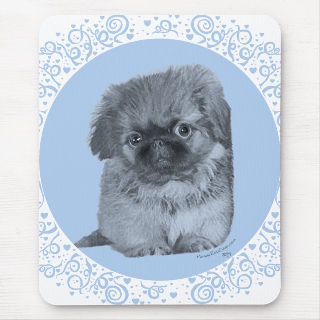Pekingese Puppy Blue Mousepad (Vorne)