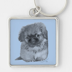Pekingese Puppy Blue Schlüsselanhänger