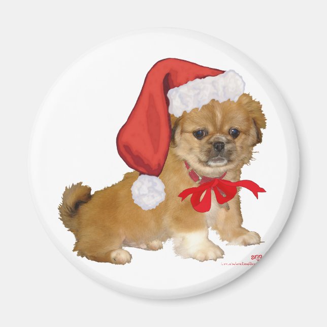 Pekingese Puppy Christmas Magnet (Vorne)