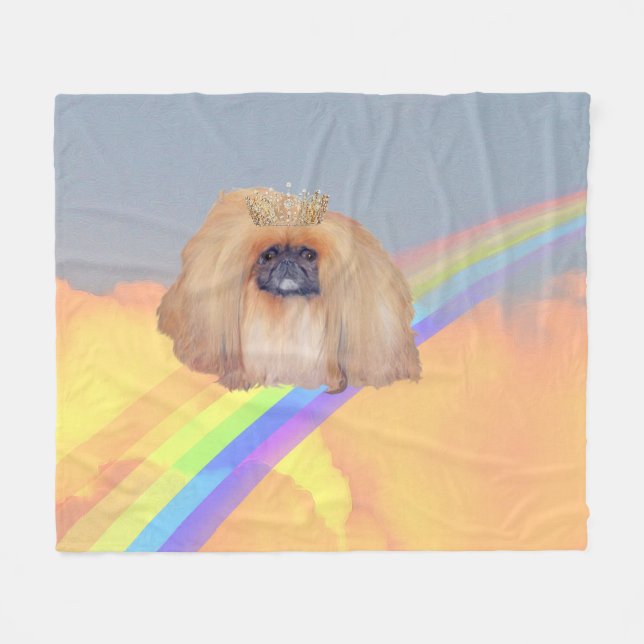 Pekingese Rainbow Fleecedecke (Vorderseite (Horizontal))