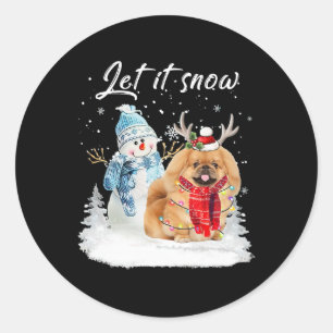 Pekingese Santa Dog Weihnachtsschneemann Xmas Paja Runder Aufkleber