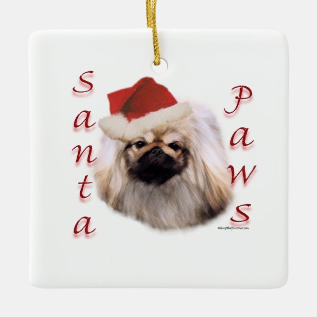 Pekingese Santa Paws Keramikornament (Vorderseite)