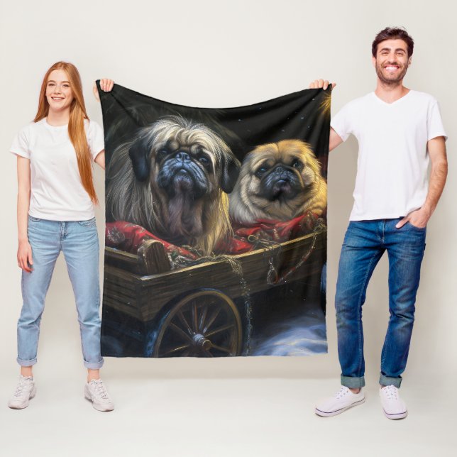 Pekingese Snowy Sleigh Weihnachtsdekor Fleecedecke (Beispiel)