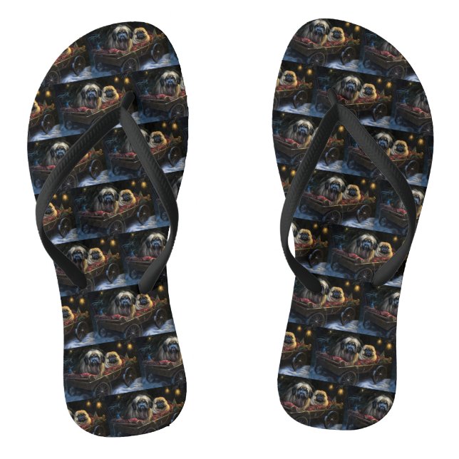 Pekingese Snowy Sleigh Weihnachtsdekor Flip Flops (Fußbett)