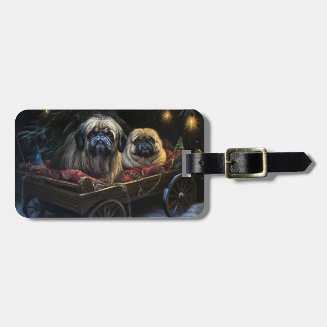 Pekingese Snowy Sleigh Weihnachtsdekor Gepäckanhänger (Vorderseite horizontal)