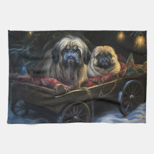 Pekingese Snowy Sleigh Weihnachtsdekor Geschirrtuch