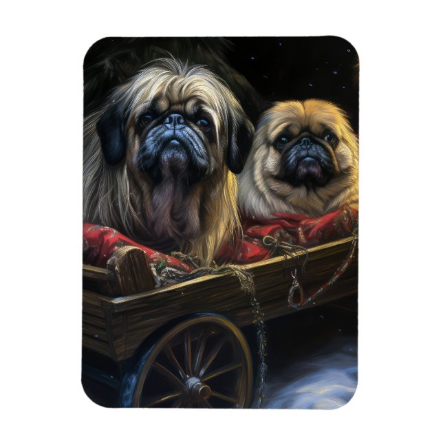 Pekingese Snowy Sleigh Weihnachtsdekor Magnet (Vertikal)