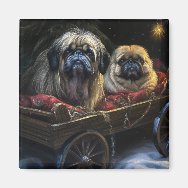 Pekingese Snowy Sleigh Weihnachtsdekor Magnet (Vorne)