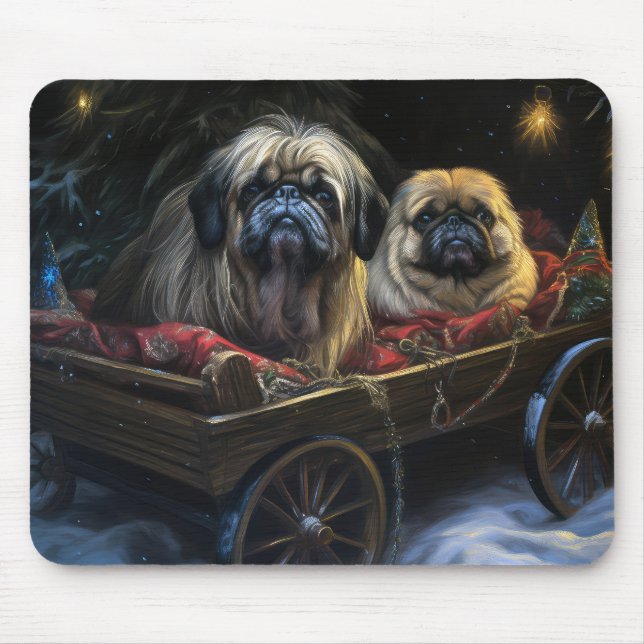 Pekingese Snowy Sleigh Weihnachtsdekor Mousepad (Vorne)