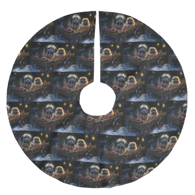 Pekingese Snowy Sleigh Weihnachtsdekor Polyester Weihnachtsbaumdecke (Vorderseite)
