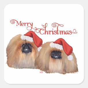 Pekingese Weihnachten Quadratischer Aufkleber