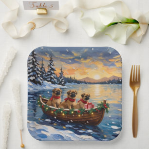 Pekingese Weihnachtsboot-Feiertag Pappteller