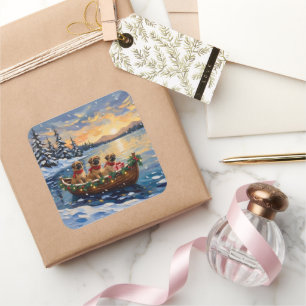 Pekingese Weihnachtsboot Urlaub Quadratischer Aufkleber