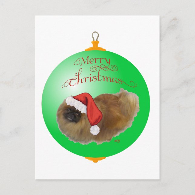 Pekingese Weihnachtsdekoration Feiertagspostkarte (Vorderseite)