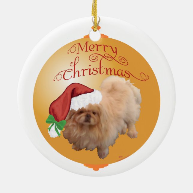 Pekingese Weihnachtsdekoration Keramikornament (Hinten)