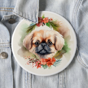 Pekingese Weihnachtsfeier Festliche Jungfrau Button
