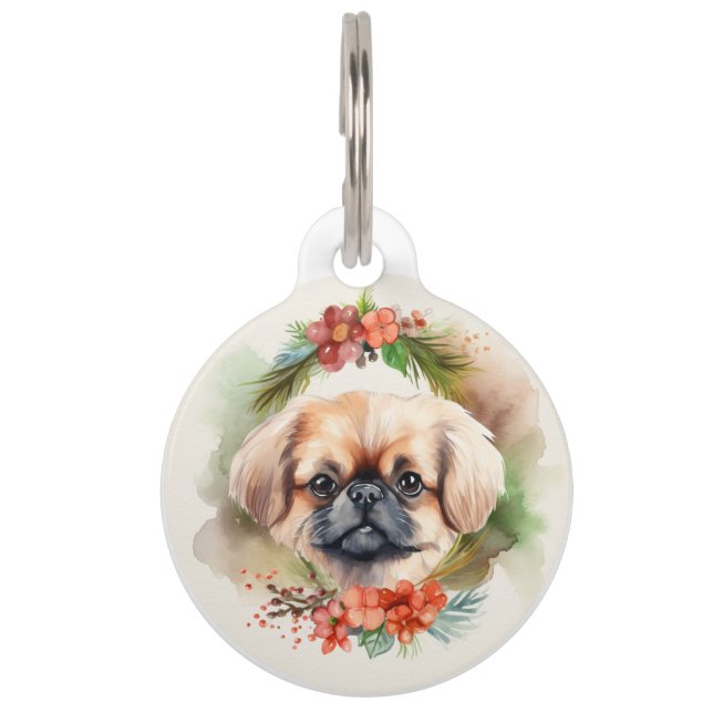 Pekingese Weihnachtsfeier Festliche Jungfrau Haustiermarke (Vorderseite)
