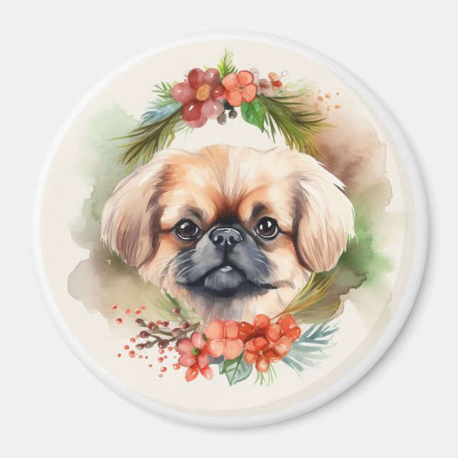Pekingese Weihnachtsfeier Festliche Jungfrau Magnet (Vorne)