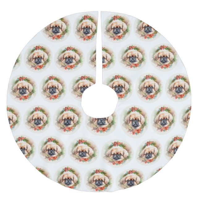 Pekingese Weihnachtsfeier Festliche Jungfrau Polyester Weihnachtsbaumdecke (Vorderseite)