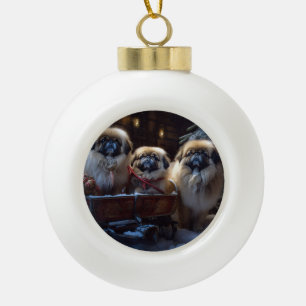 Pekingese Weihnachtsfeiertage Keramik Kugel-Ornament