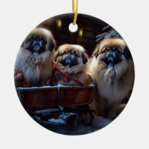 Pekingese Weihnachtsfeiertage Keramik Ornament