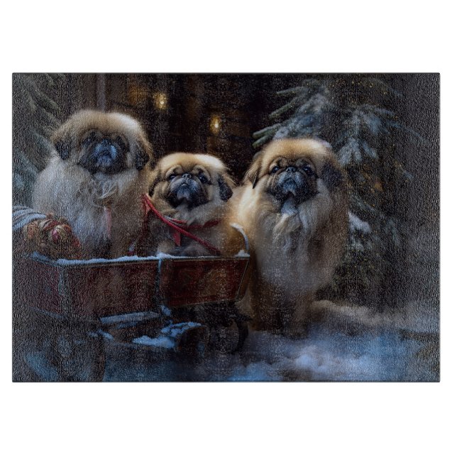 Pekingese Weihnachtsfeiertage Schneidebrett (Vorderseite)