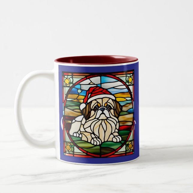 Pekingese Weihnachtsglas Zweifarbige Tasse (Links)