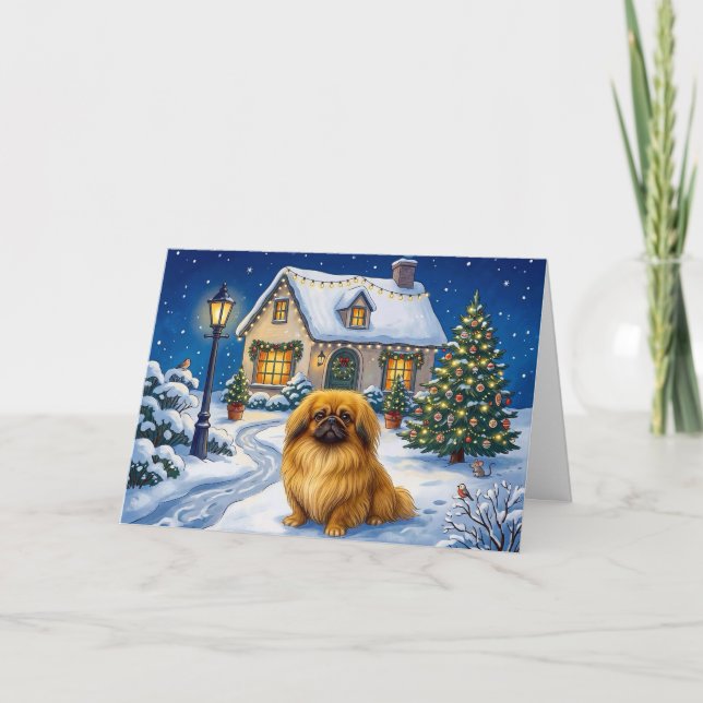Pekingese-Weihnachtskarte Feiertagskarte (Vorderseite)