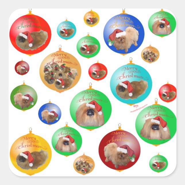 Pekingese Weihnachtsschmuck Quadratischer Aufkleber (Vorderseite)
