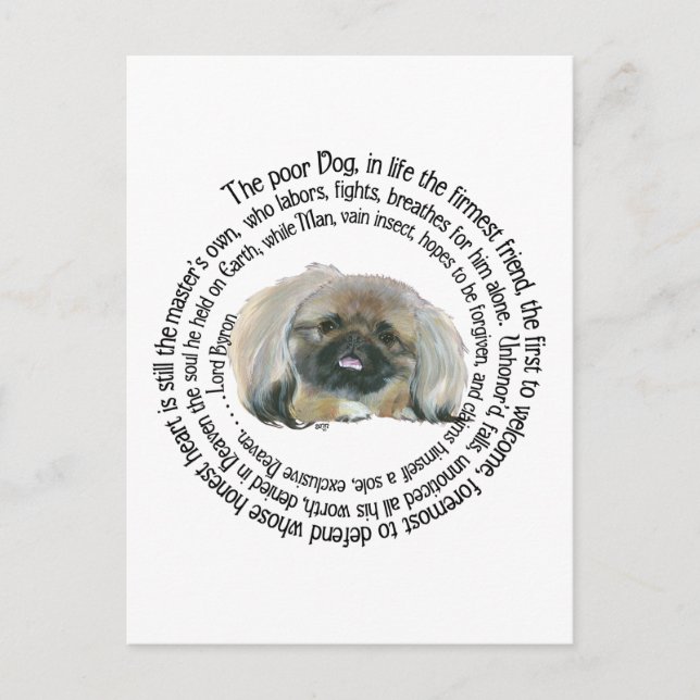 Pekingese Weisheit - und Lord Byrons Klage Postkarte (Vorderseite)
