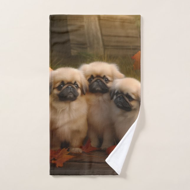 Pekingese Welpe Herbst Delight Pumpen Badhandtuch Set (Handtuch)