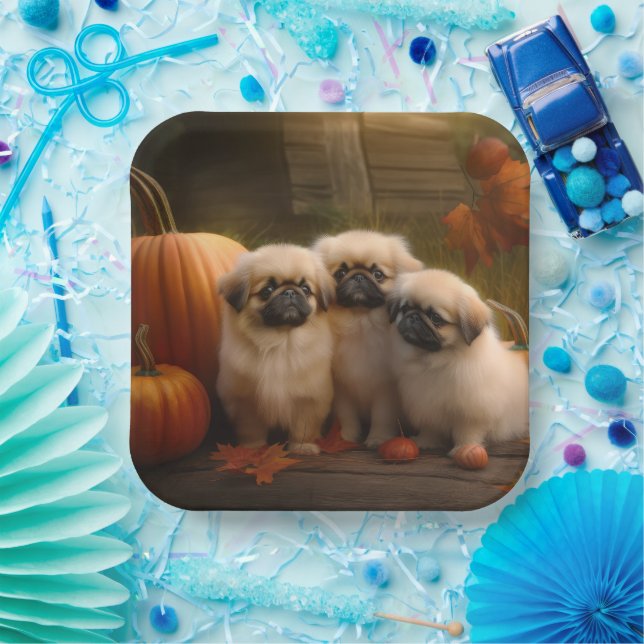 Pekingese Welpe Herbst Delight Pumpen Pappteller (Party)