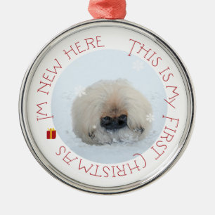 Pekingese Welppy First Christmas Silbernes Ornament
