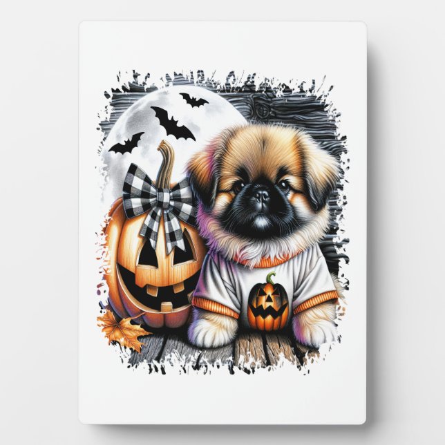 Pekingeser Hund Halloween Quadrat Fotoplatte (Vorderseite)