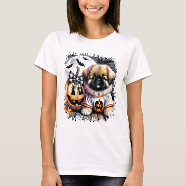 Pekingeser Hund Halloween Quadrat T-Shirt (Vorderseite)