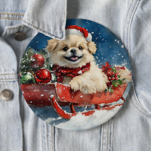 Pekingeser Hund im Schlitten Lass es schneien Weih Button